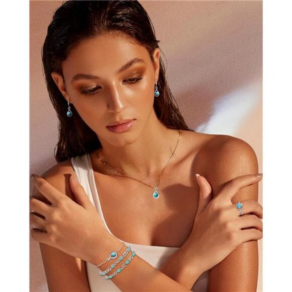 sterling silver infinity bracelet turquoise birthstone adjustable jewelry womens - Picture 5 of 7